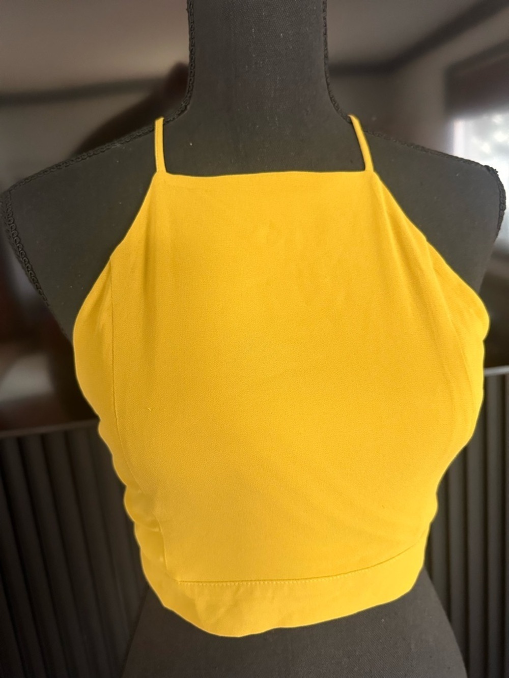 Sleek Mustard Halter Crop Top with Slim Straps - Picture 4 of 8